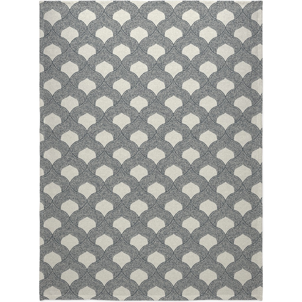 Plymouth - Navy & Beige Blanket, Sherpa, 60x80, Beige, Pearl