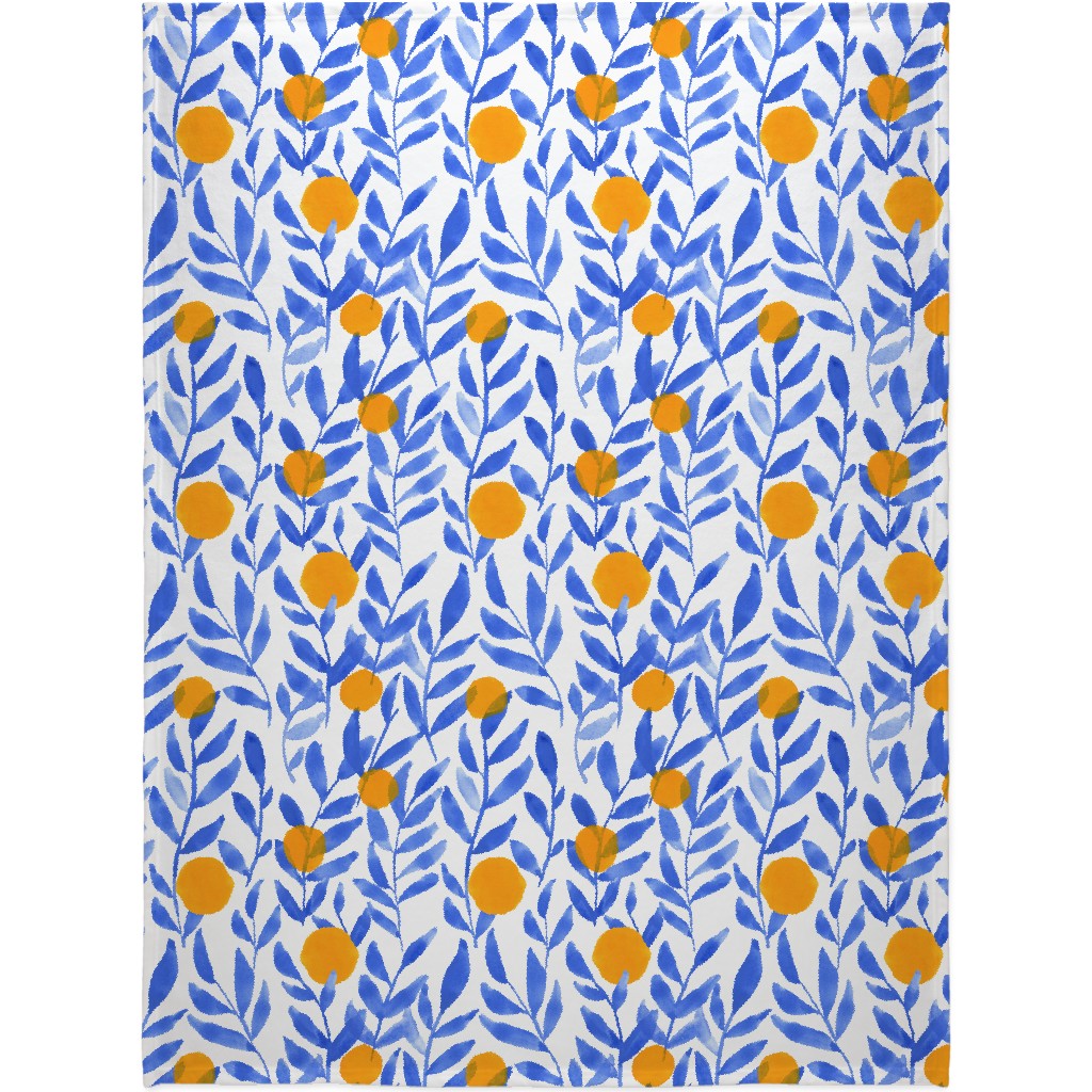 Modern Lemons Block - Blue and Orange Blanket, Sherpa, 60x80, Blue