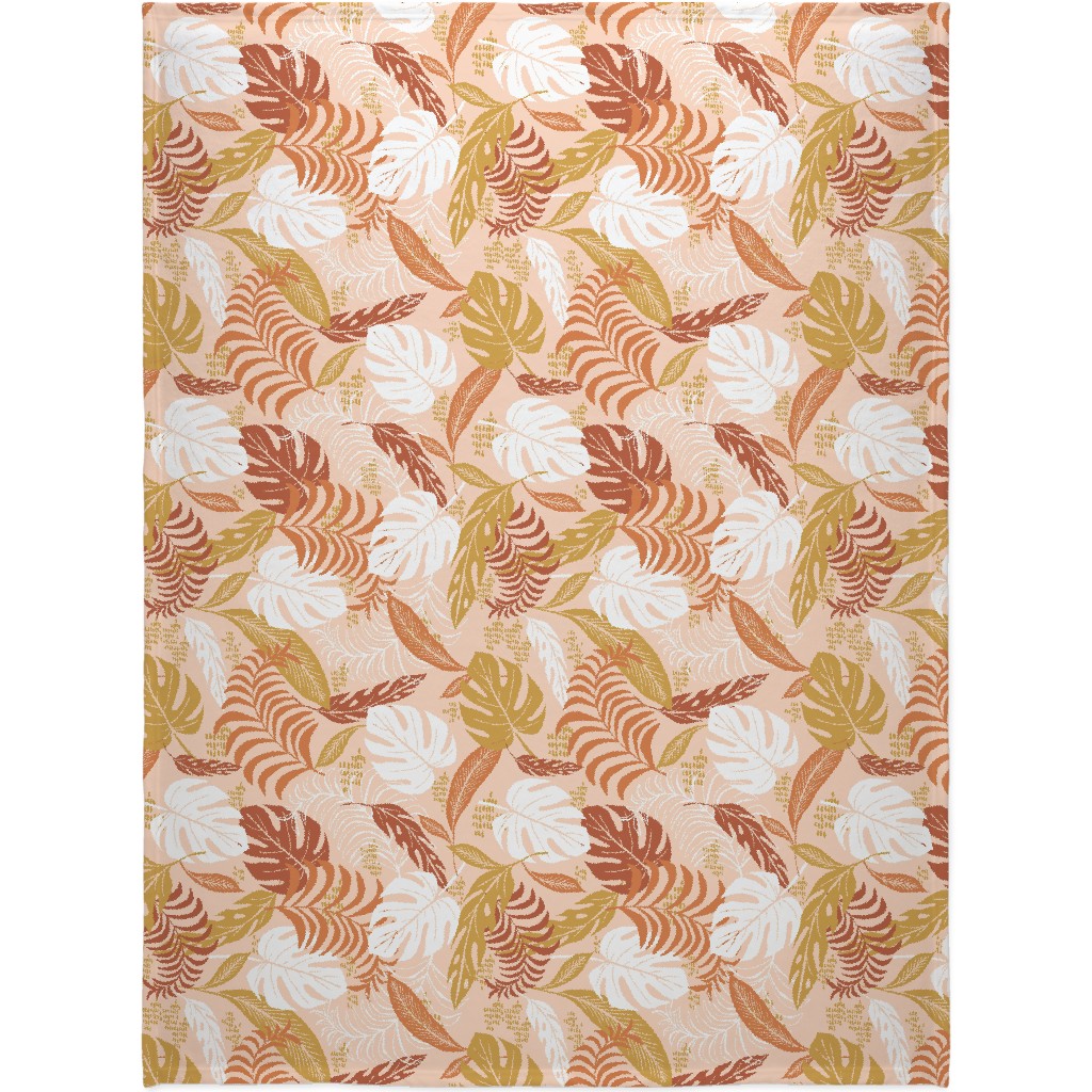 Paradiso - Tropical Palm Fronds - Golden Blush Blanket, Sherpa, 60x80, Pink