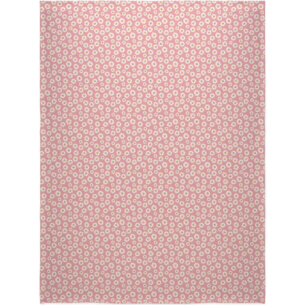 Smiley Daisy Flowers - Pink Blanket, Sherpa, 60x80, Pink, Bright Pink