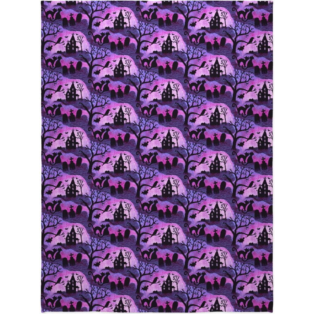 Spooky Halloween Haunts Blanket, Sherpa, 60x80, Purple, Amethyst