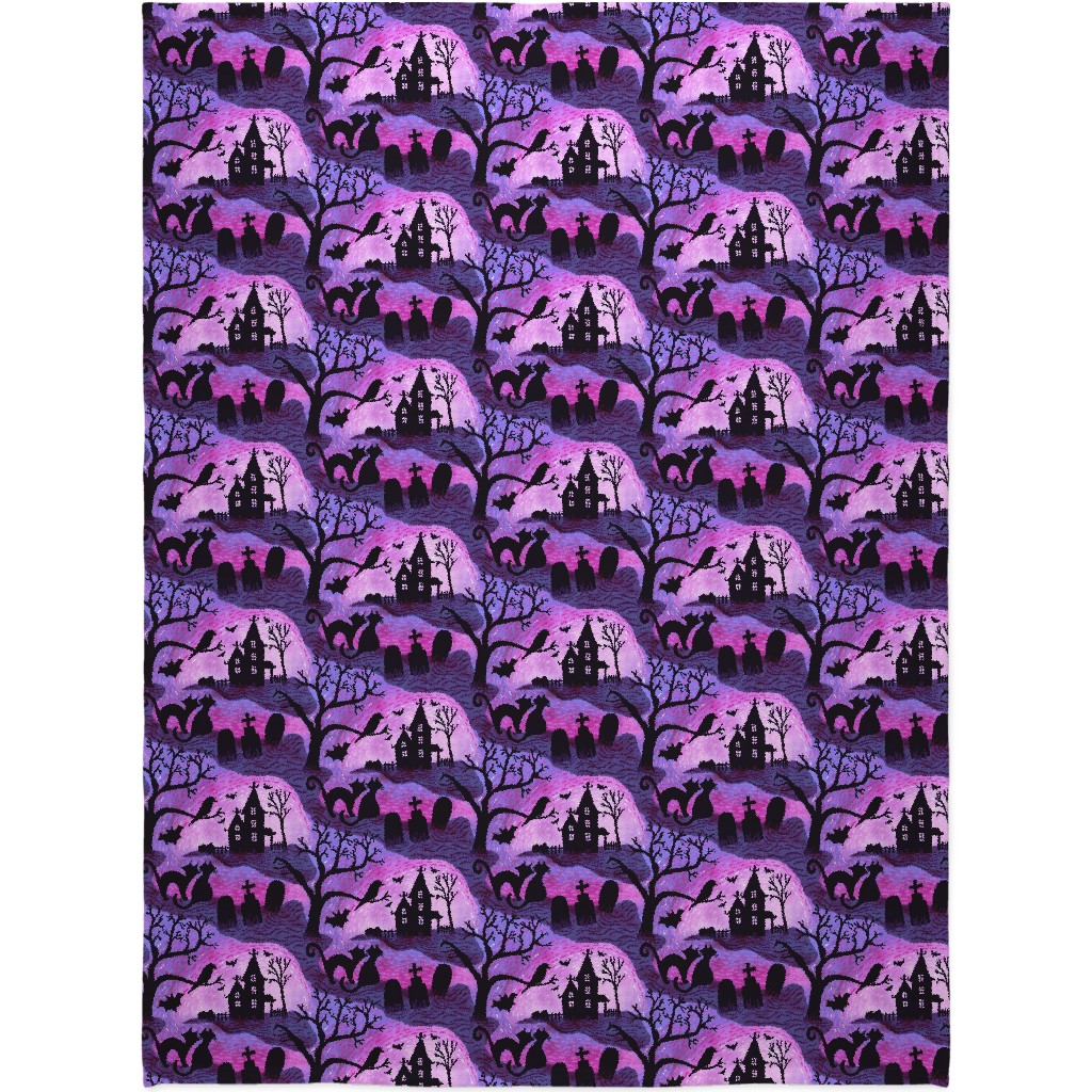 Spooky Halloween Haunts Blanket, Sherpa, 60x80, Purple