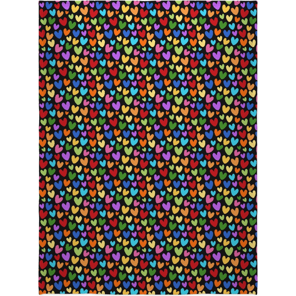 Rainbow Hearts - Black Blanket, Sherpa, 60x80, Multicolor