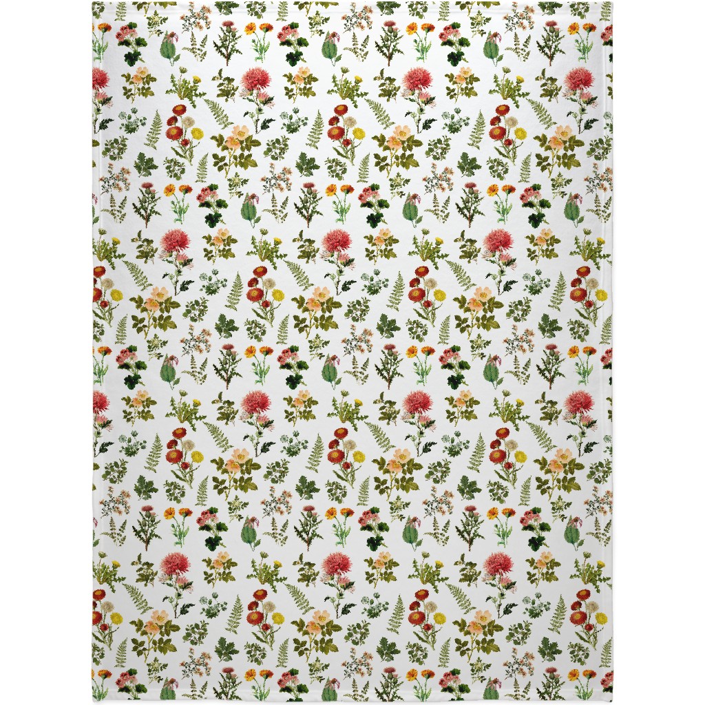 Lil Botanicals - White Blanket, Sherpa, 60x80, Green