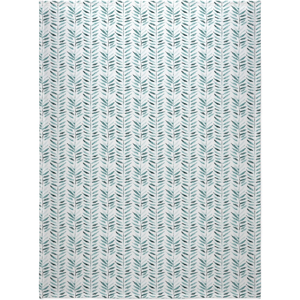 Leaves Herringbone - Watercolor Nature - Emerald Blanket, Sherpa, 60x80, Green, Classic Green