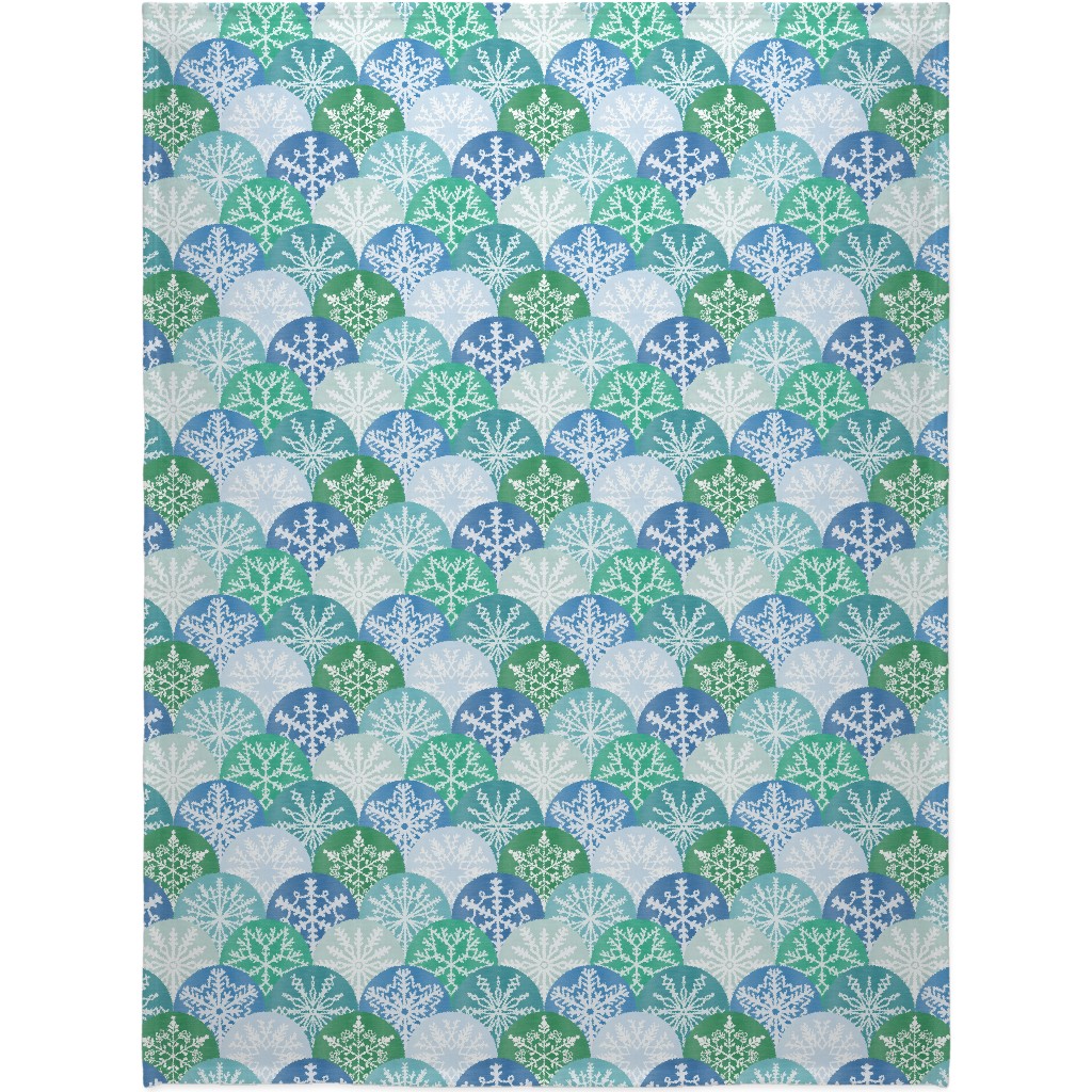 Christmas Snowflake Scallop Blanket, Sherpa, 60x80, Blue