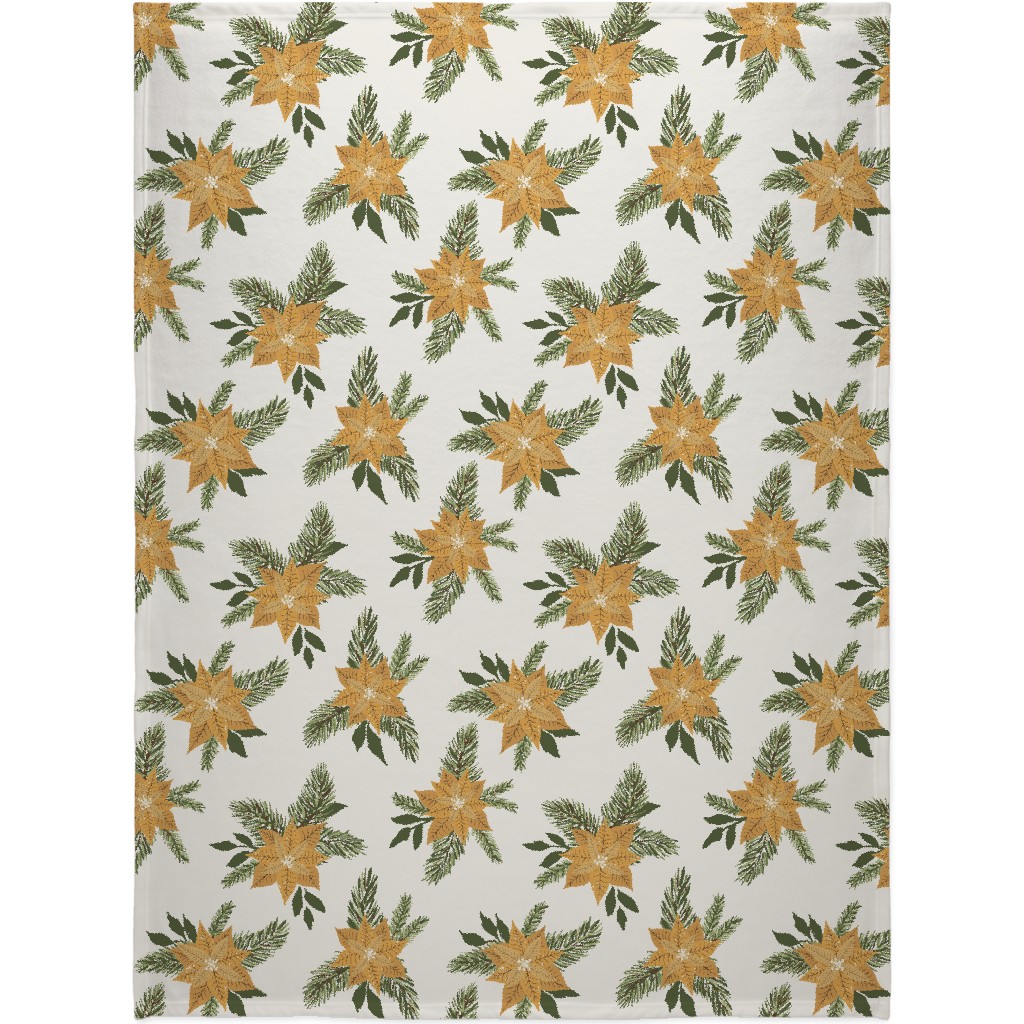 Golden Poinsettia Christmas Flowers Blanket, Sherpa, 60x80, Yellow, Classic Yellow