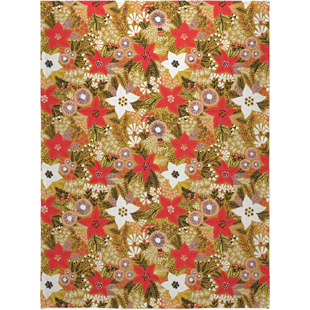 Poinsettia Christmas Flower - Multi Blanket, Sherpa, 60x80, Multicolor