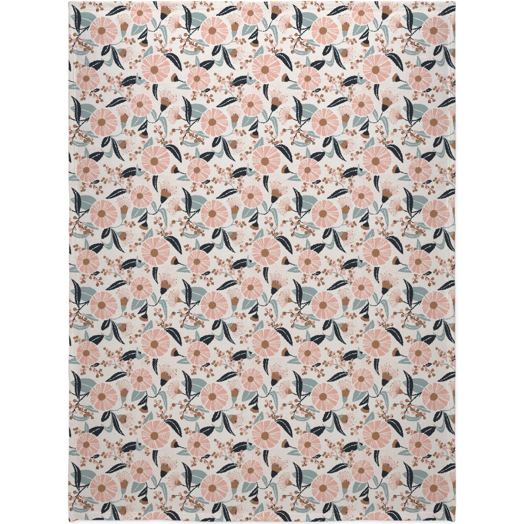 Madelyn Botanical Floral - Pink Blanket, Sherpa, 60x80, Pink