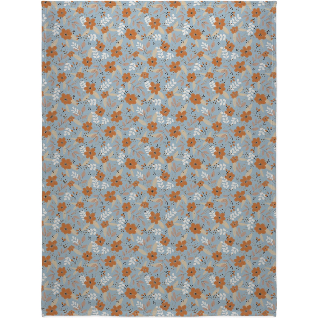 Fall Florals Blanket, Sherpa, 60x80, Blue, Cool Gray