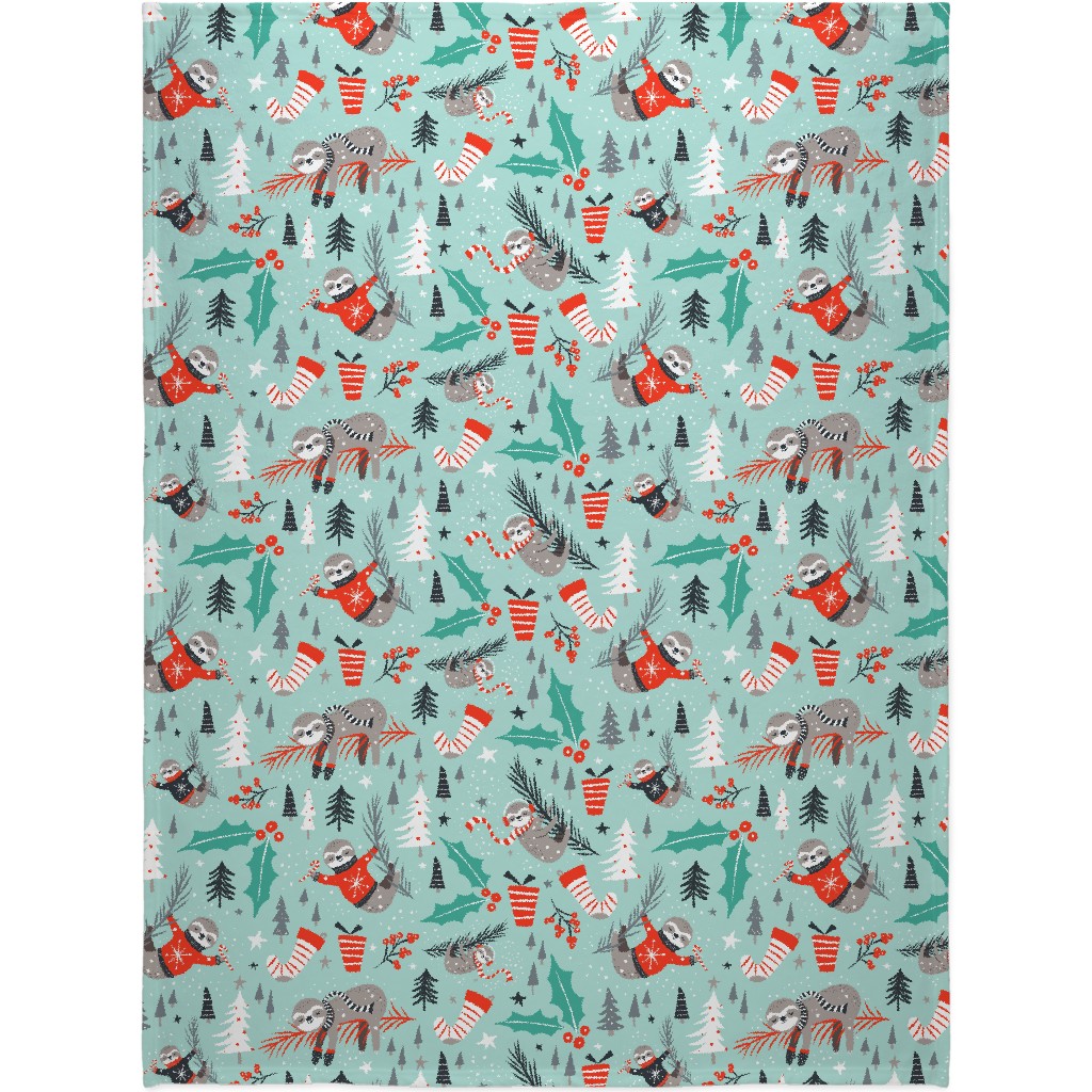 Slothy Holidays Blanket, Sherpa, 60x80, Multicolor