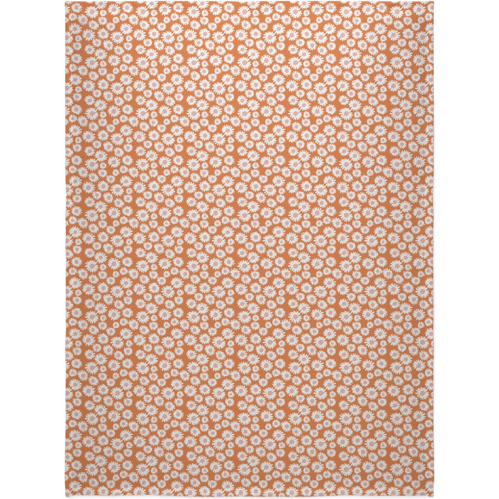 Boho Daisies - Flowers - Muted Orange and Blush Blanket, Sherpa, 60x80, Orange