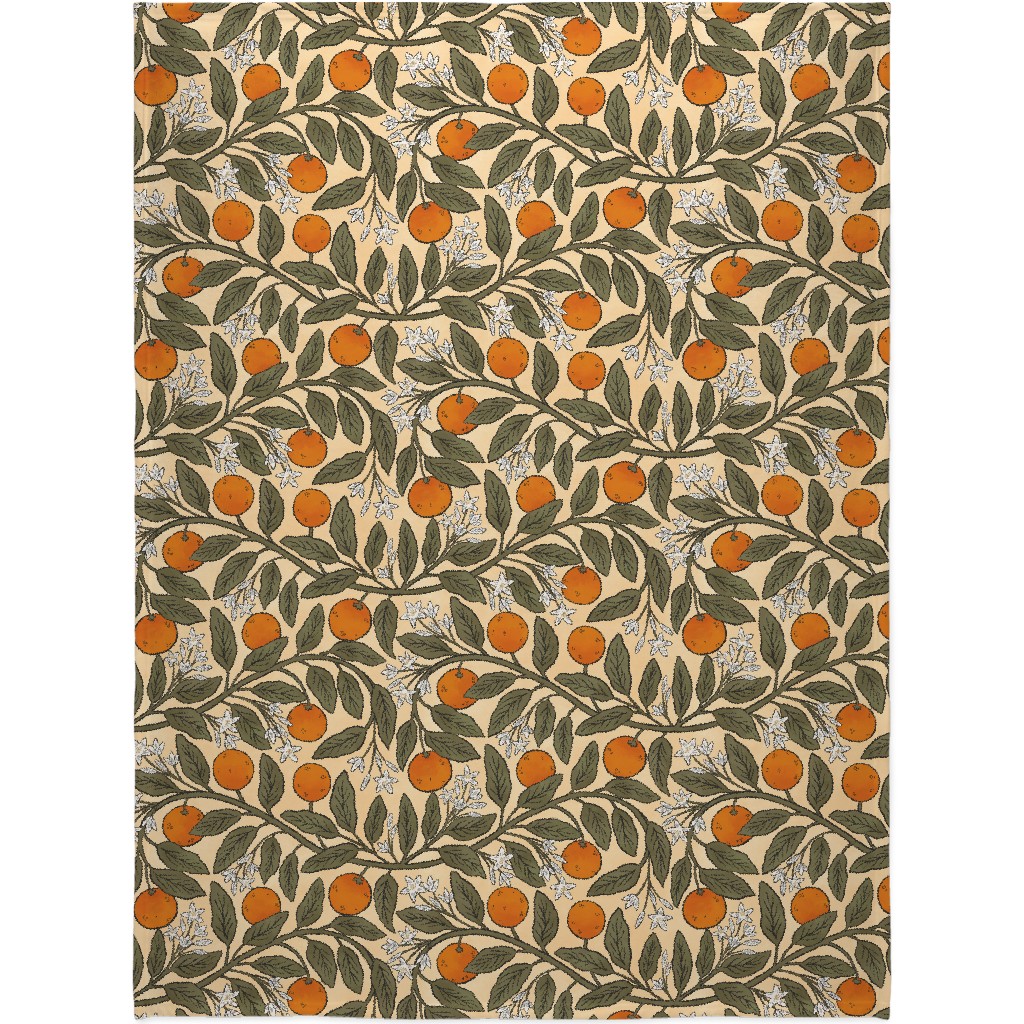 Art Nouveau Oranges Blanket, Sherpa, 60x80, Multicolor