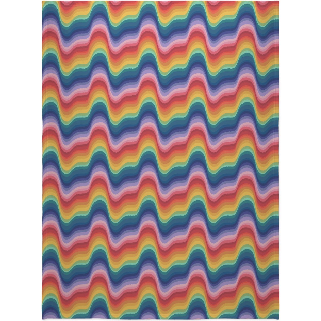 Wavy Rainbow Stripes - Multicolor Blanket, Sherpa, 60x80, Multicolor