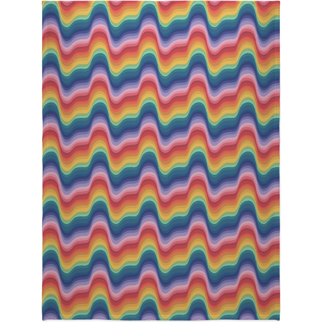 Wavy Rainbow Stripes - Multicolor Blanket, Sherpa, 60x80, Multicolor