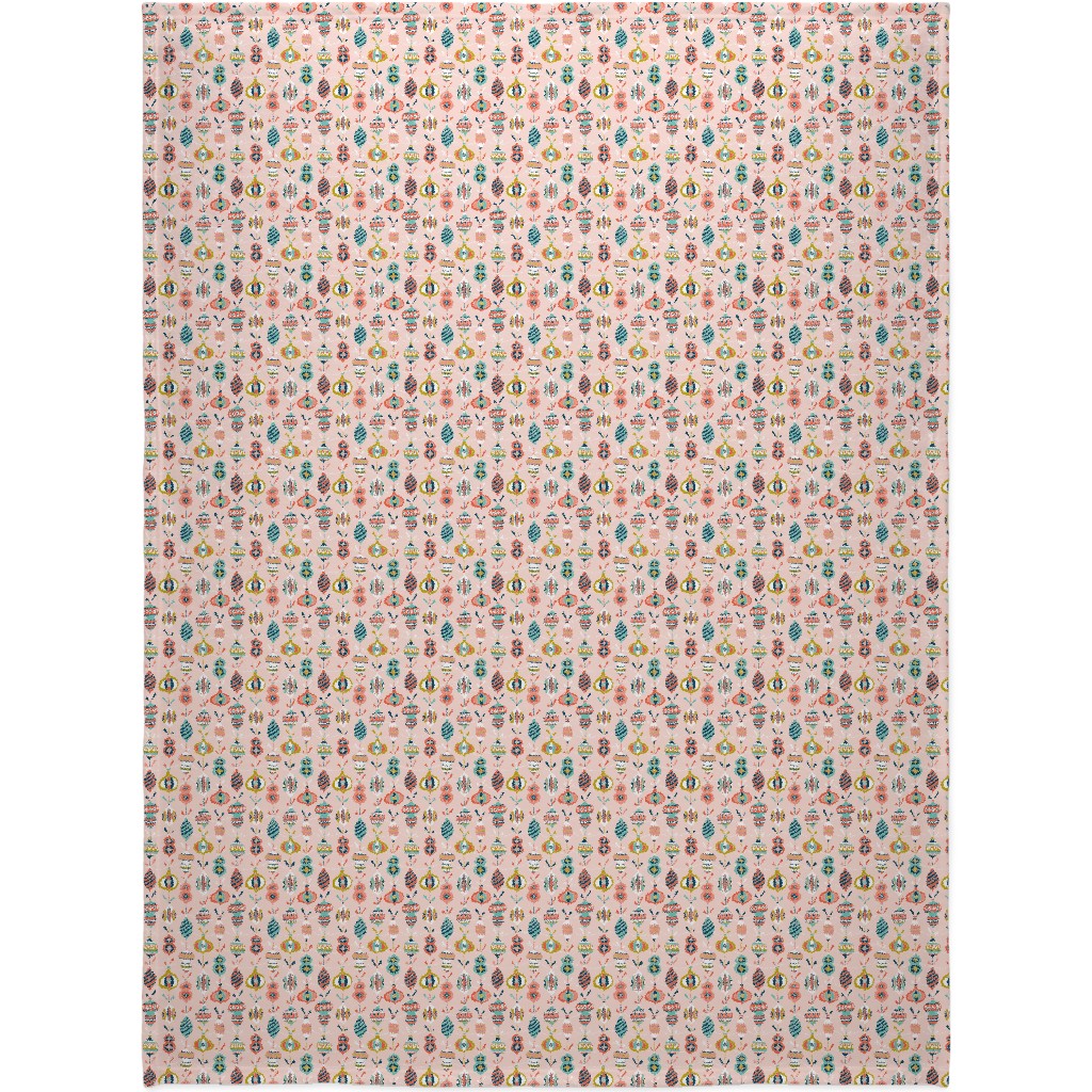 Decorated Christmas Ornaments - Pink Blanket, Sherpa, 60x80, Multicolor