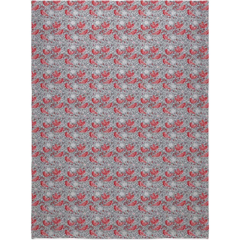 Winter Frost Lace - Gray and Red Blanket, Sherpa, 60x80, Red, Red