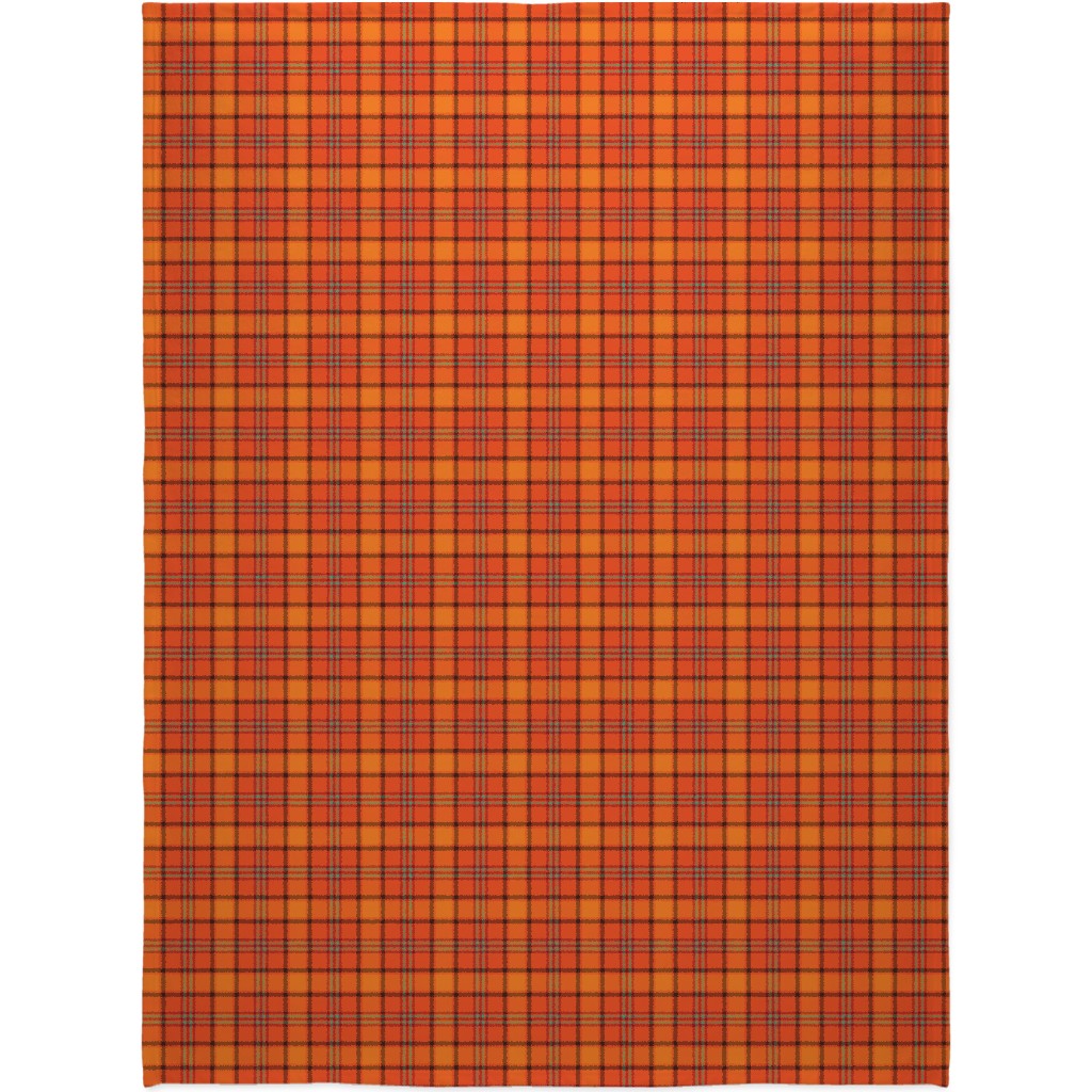 Orange With Black Plaid Blanket, Sherpa, 60x80, Orange, Orange