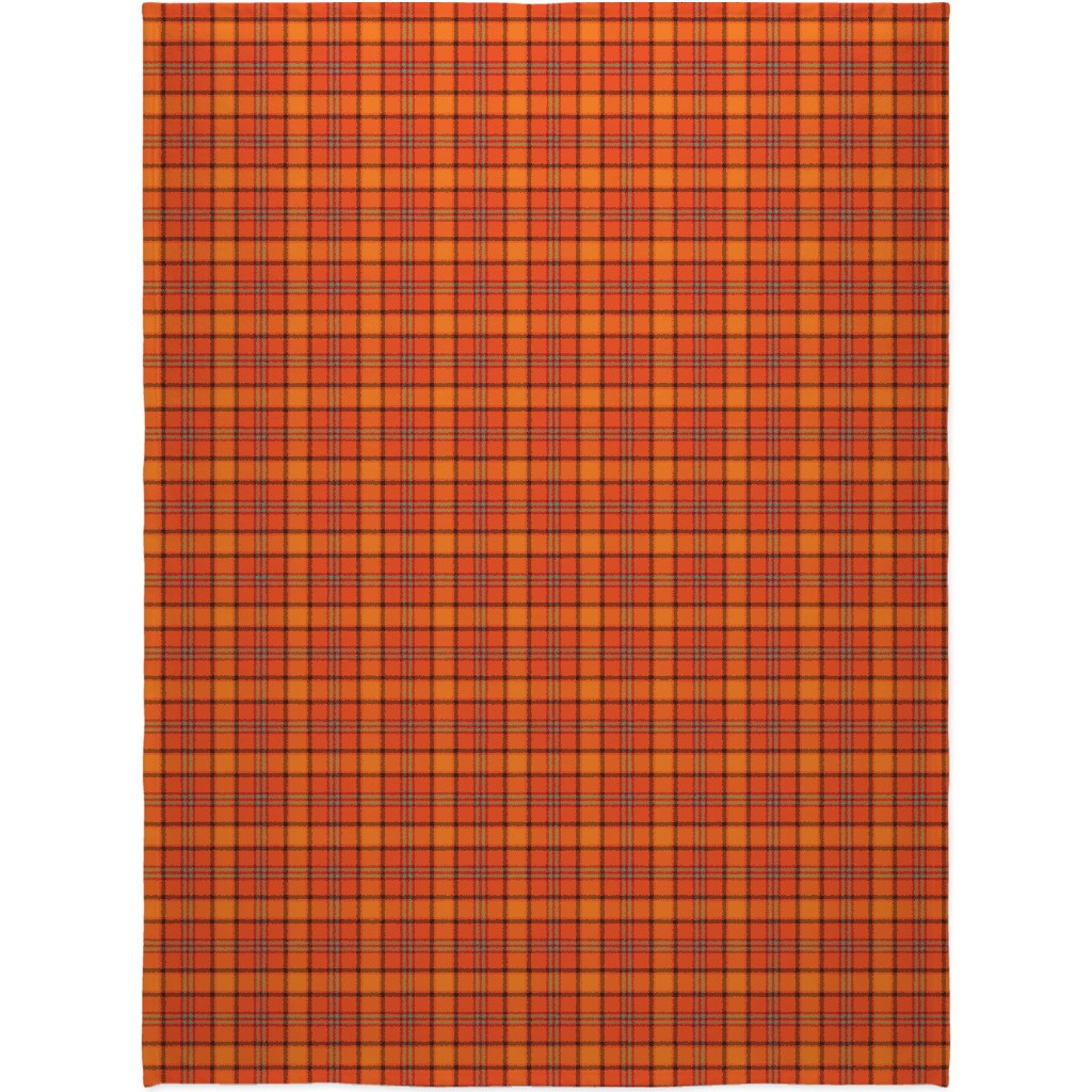 Orange With Black Plaid Blanket, Sherpa, 60x80, Orange