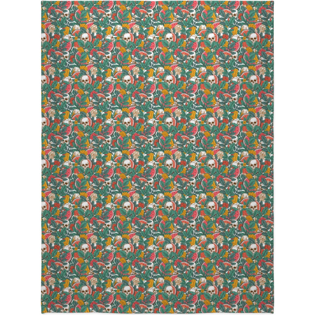 Summer Skull - Multi Blanket, Sherpa, 60x80, Green, Classic Green