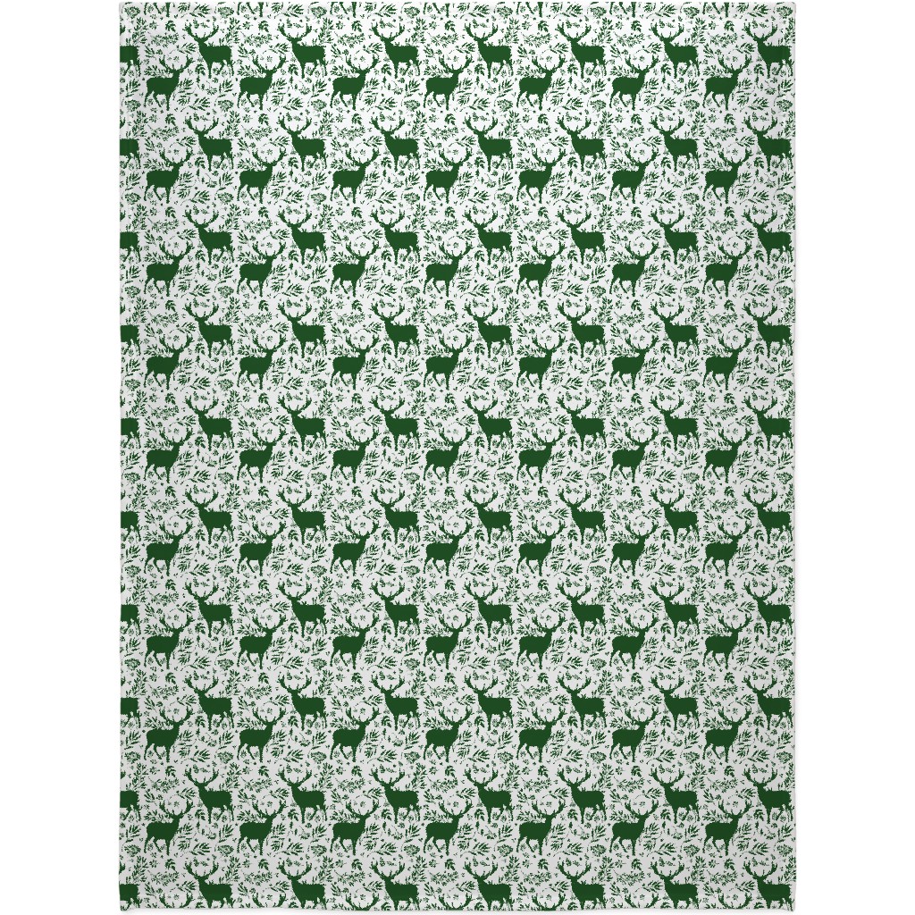 Winter Scene - Green on White Blanket, Sherpa, 60x80, Green