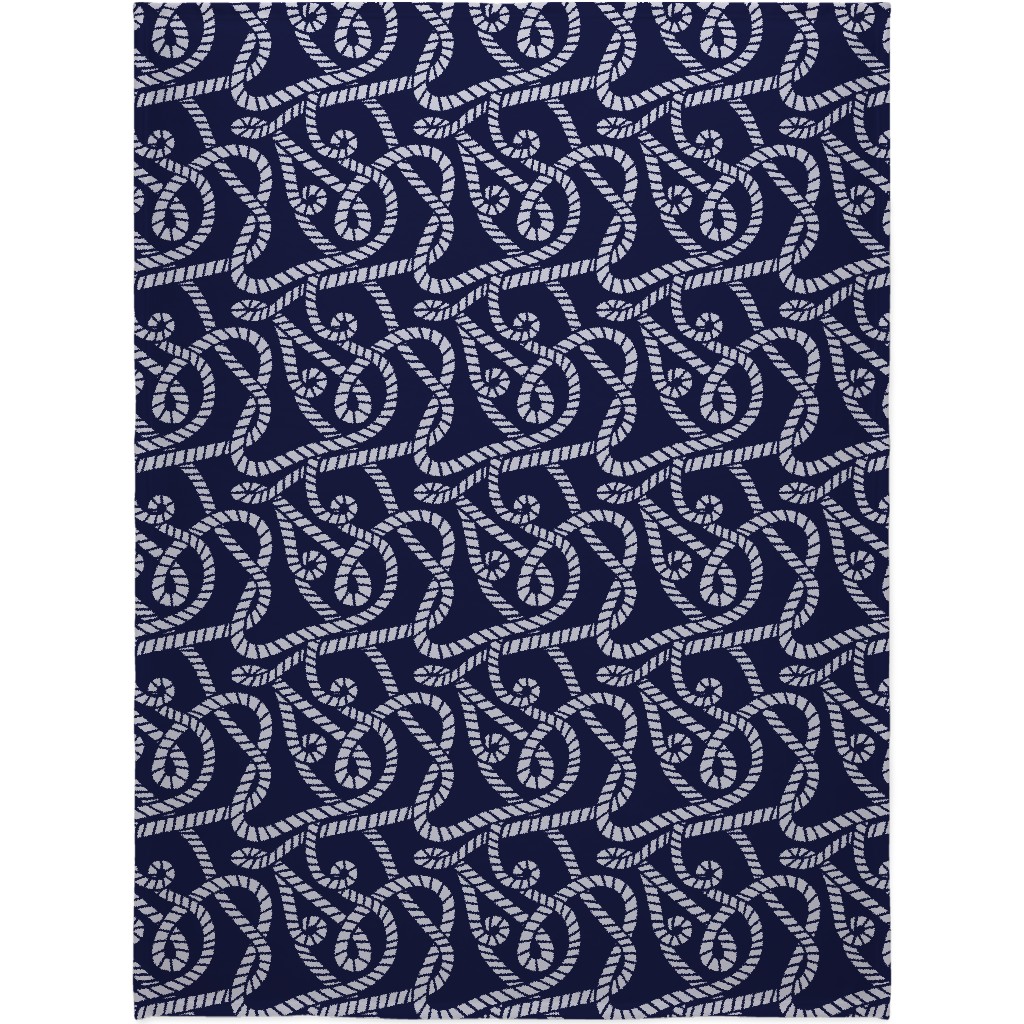 Nautical Rope on Navy Blanket, Sherpa, 60x80, Blue, True Blue