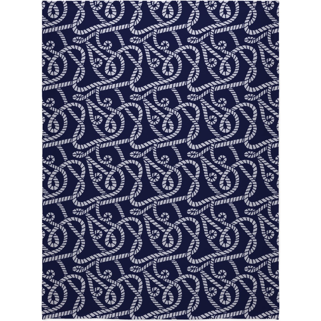 Nautical Rope on Navy Blanket, Sherpa, 60x80, Blue