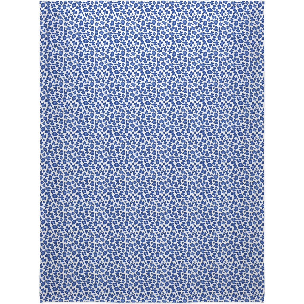 Leopard Print - Blue and White Blanket, Sherpa, 60x80, Blue