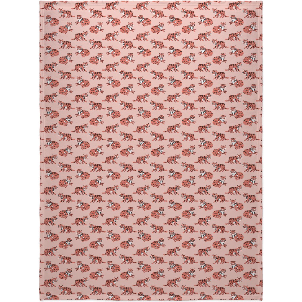 Jungle Tigers - Blush and Coral Blanket, Sherpa, 60x80, Pink