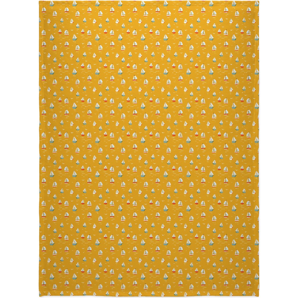 Sailboats Blanket, Sherpa, 60x80, Yellow, Eggyolk
