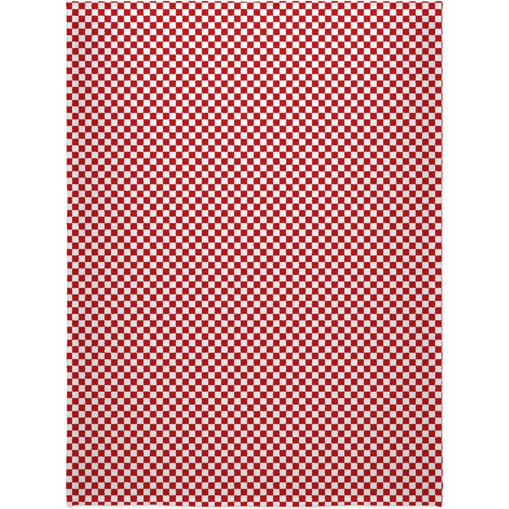 Checkerboard - Red and White Blanket, Sherpa, 60x80, Red