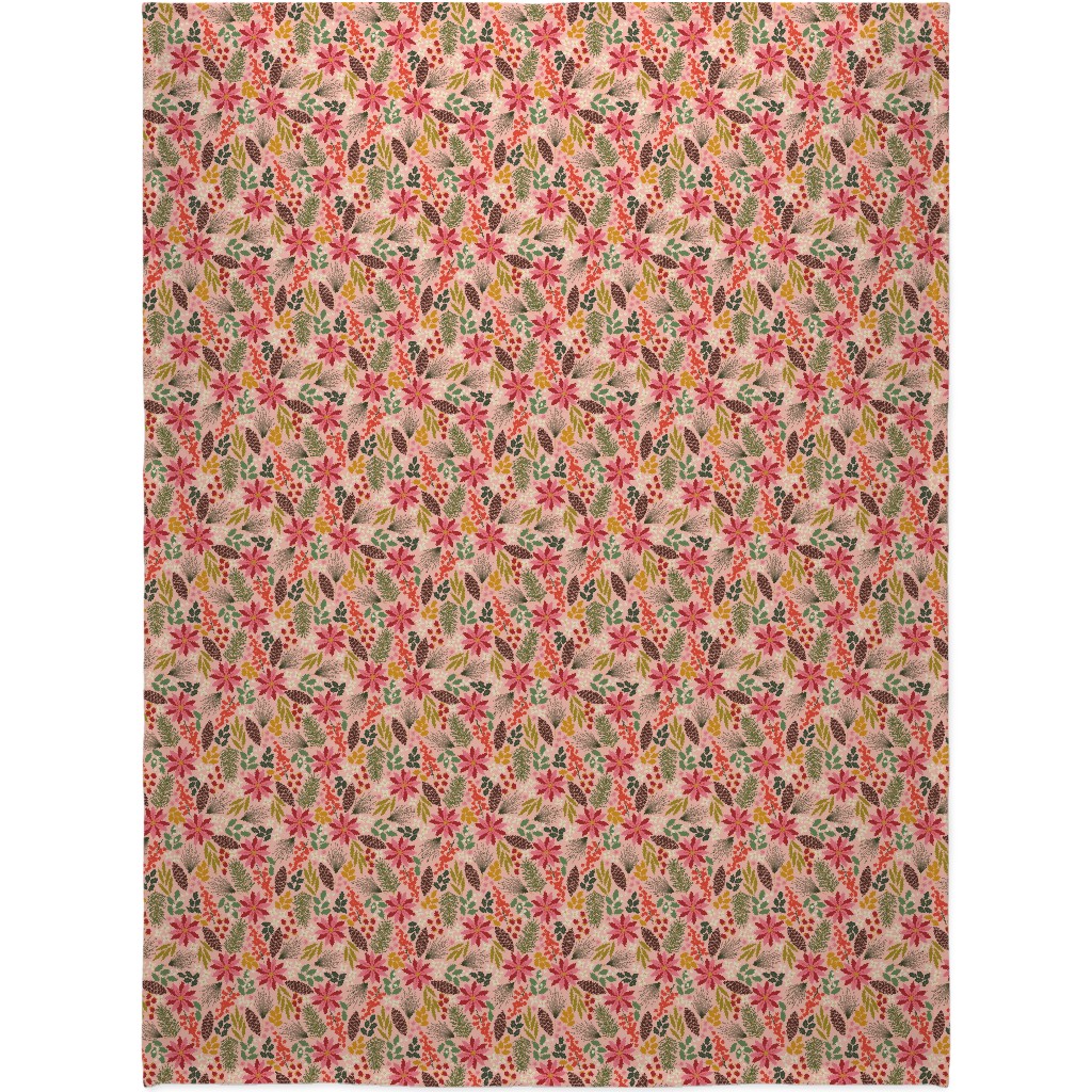 Pinecones and Berries - Pink Blanket, Sherpa, 60x80, Pink