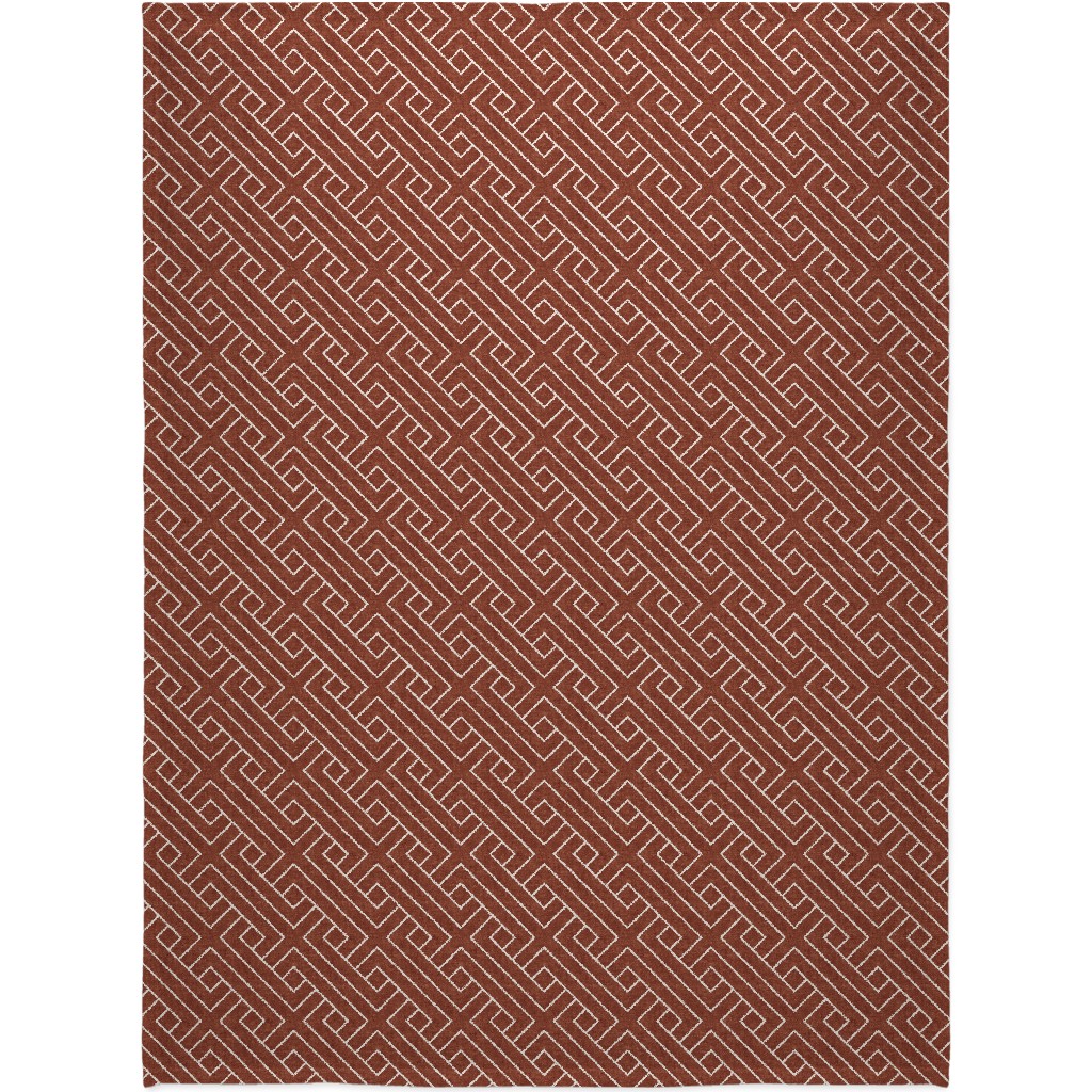 Cadence Geometric Weave - Rust Blanket, Sherpa, 60x80, Red
