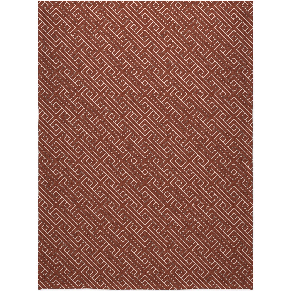 Cadence Geometric Weave - Rust Blanket, Sherpa, 60x80, Red