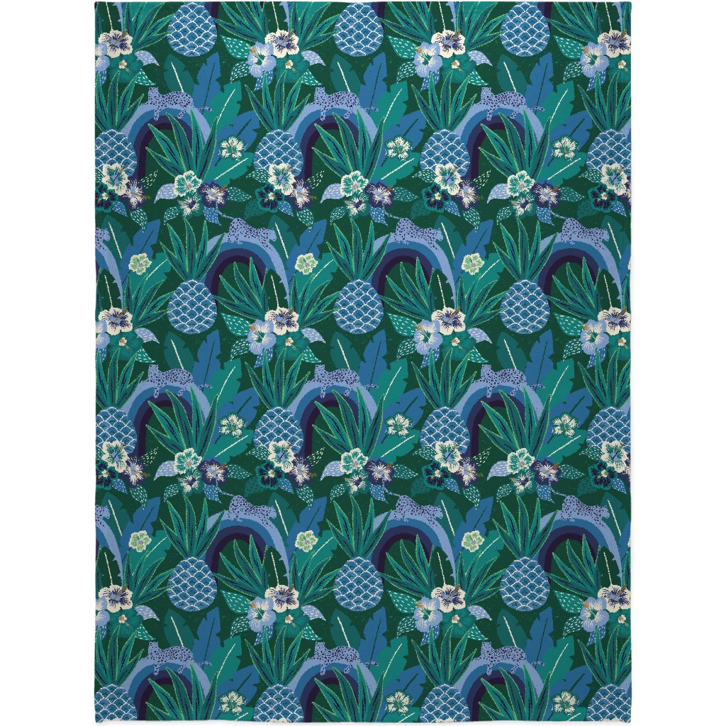 Tropical Fantasy - Blue Green Blanket, Sherpa, 60x80, Green