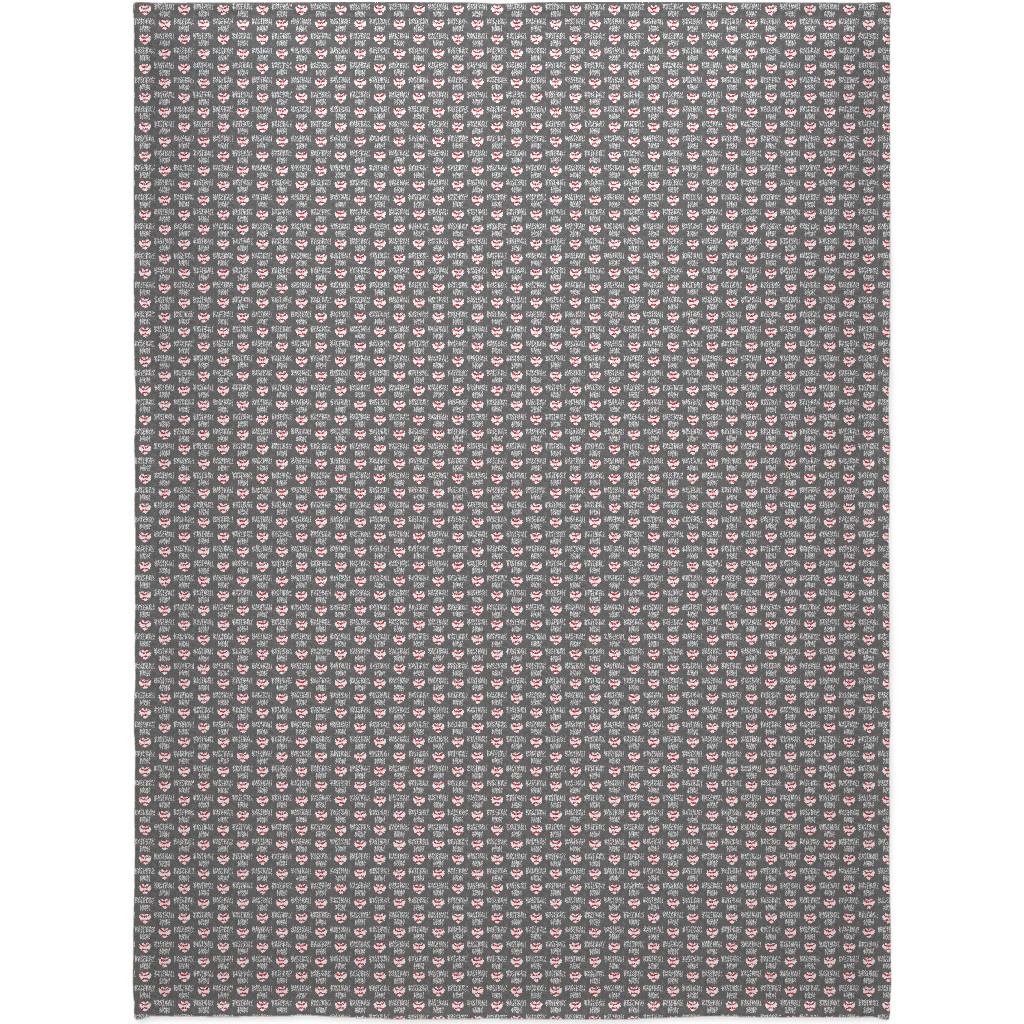 Baseball Mom - Baseball Heart - White on Grey Blanket, Sherpa, 60x80, Gray