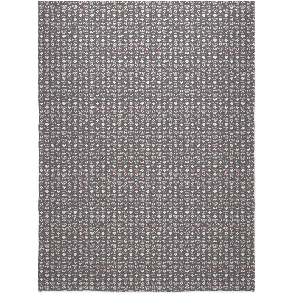 Baseball Mom - Baseball Heart - White on Grey Blanket, Sherpa, 60x80, Gray