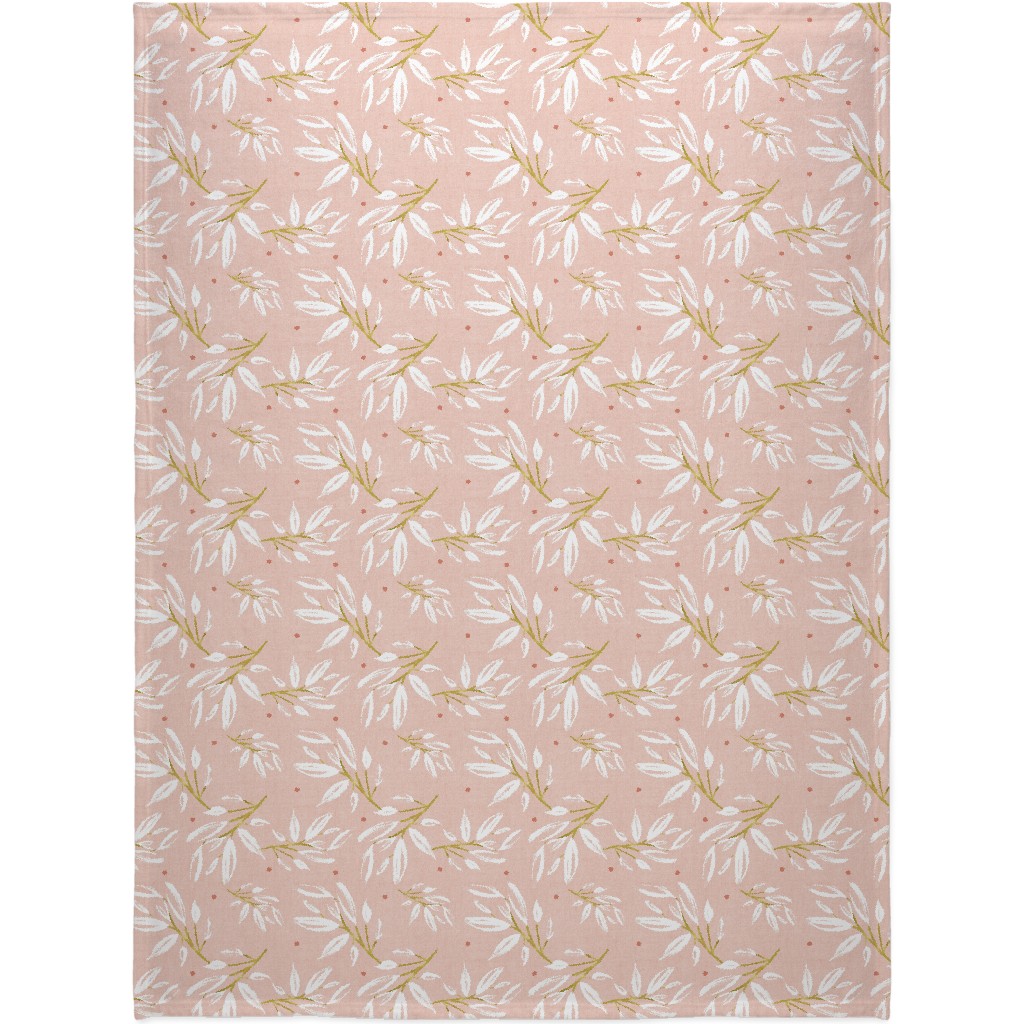 Zen - Gilded Leaves - Blush Pink Large Blanket, Sherpa, 60x80, Pink