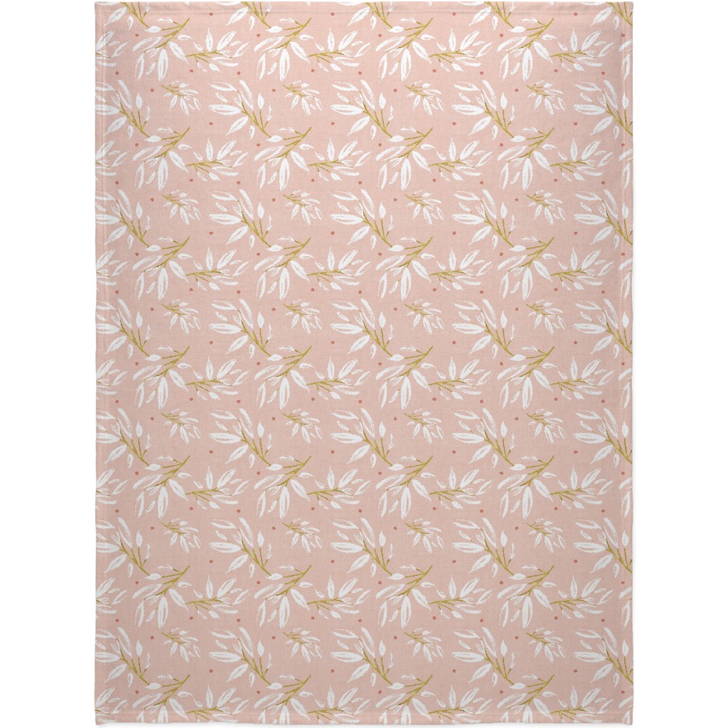 Zen - Gilded Leaves - Blush Pink Large Blanket, Sherpa, 60x80, Pink, Bright Pink