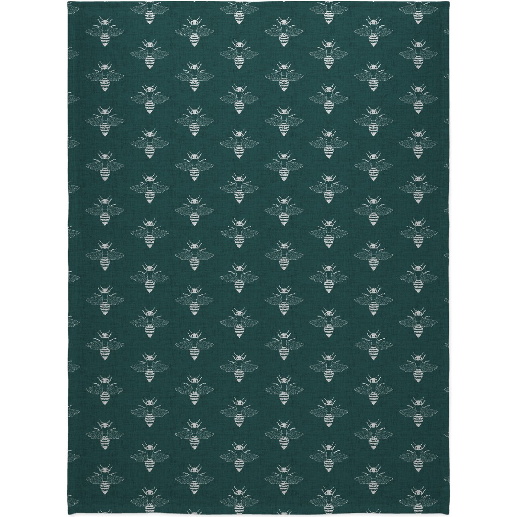 Bees - Green Blanket, Sherpa, 60x80, Green, Classic Green