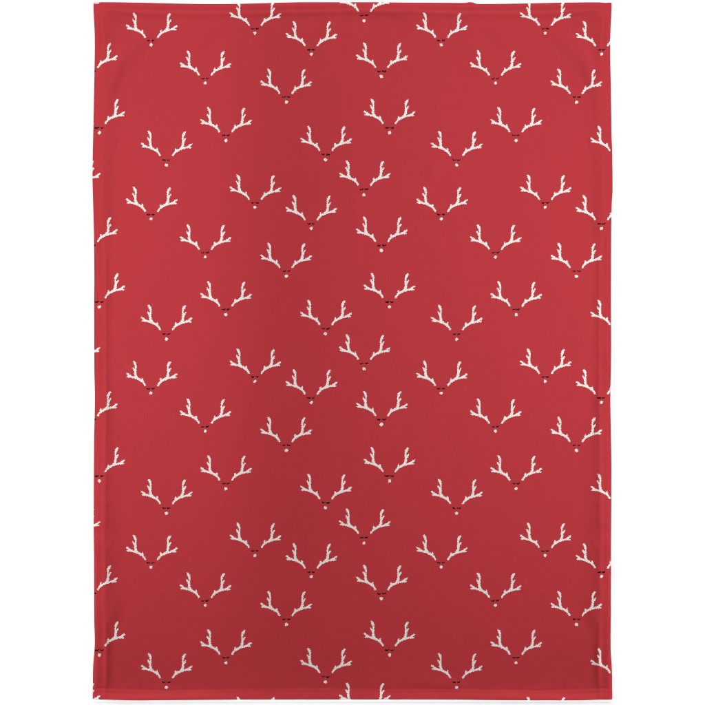 Christmas Reindeer Antlers - Red Blanket, Fleece, 30x40, Red