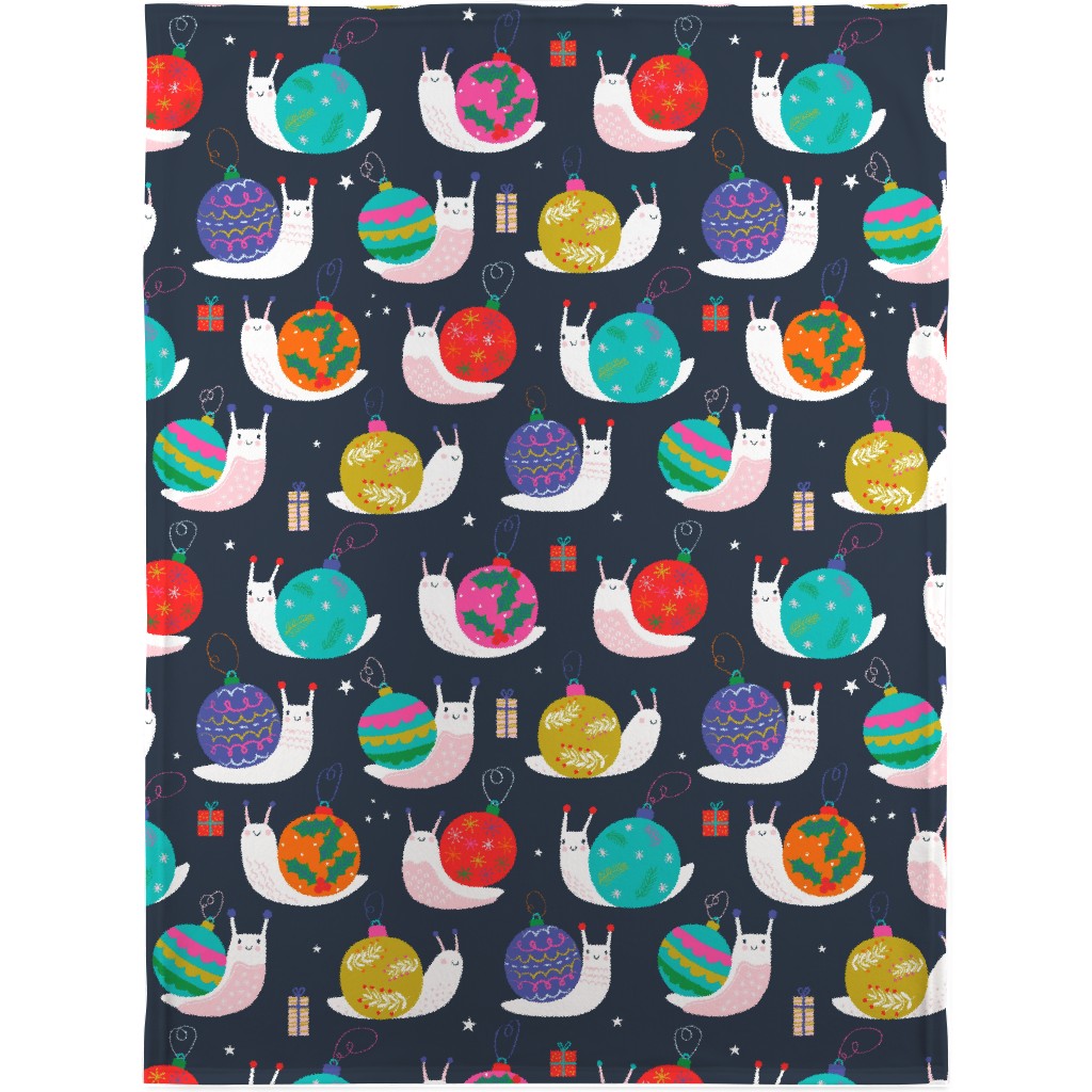 Christmas Bauble Snails - Navy Blanket, Fleece, 30x40, Multicolor
