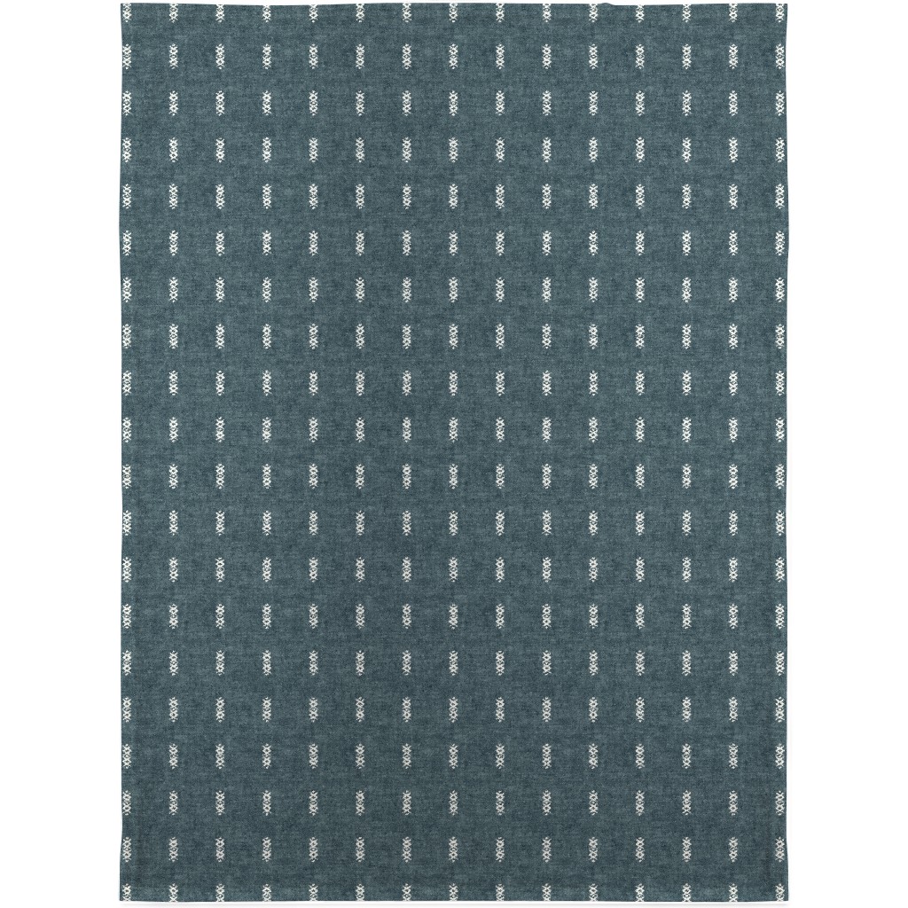 Cross Dash Mudcloth Stripes - Stone Blue Blanket, Fleece, 30x40, Blue