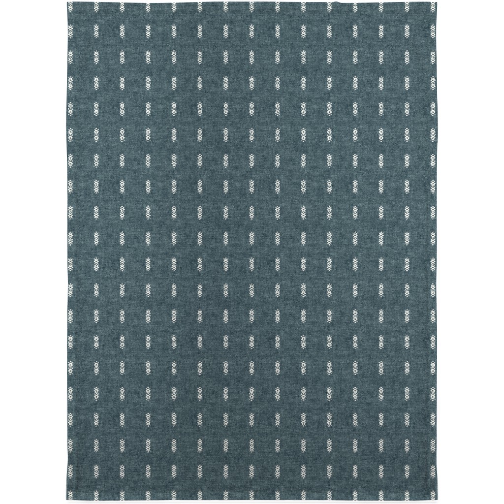 Cross Dash Mudcloth Stripes - Stone Blue Blanket, Fleece, 30x40, Blue, True Blue