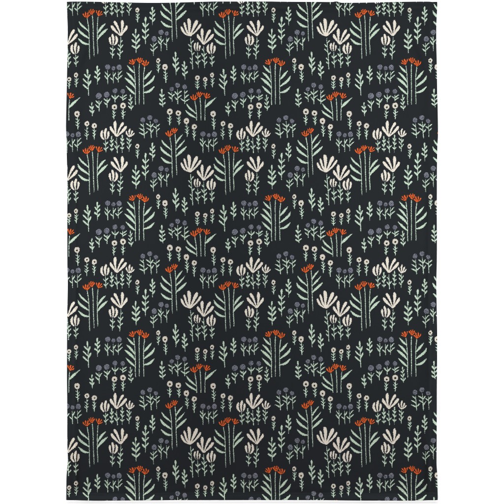 Delicate Floral - Orange and White Blanket, Fleece, 30x40, Black, Black