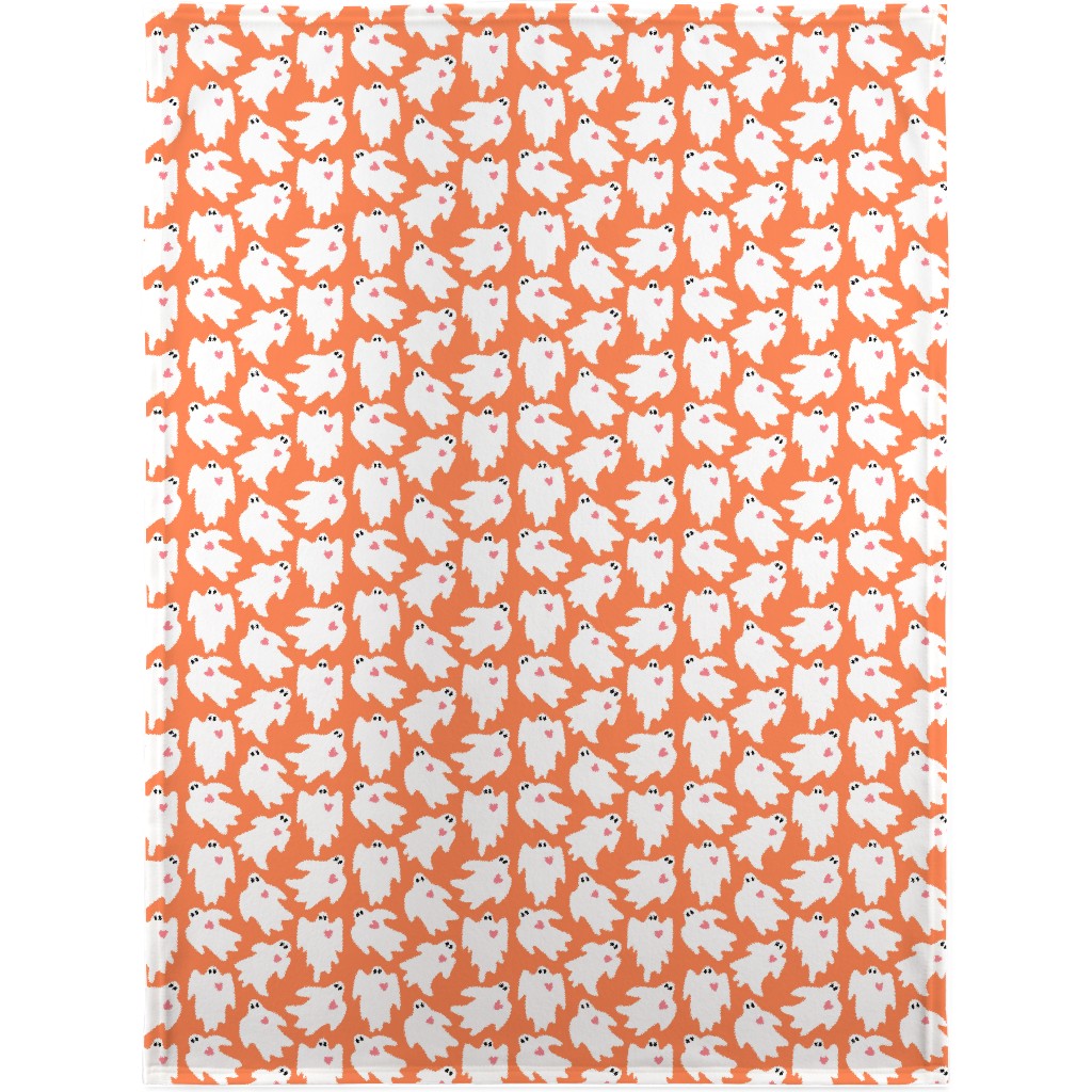 Halloween Ghosts With Hearts - Orange Blanket, Fleece, 30x40, Orange