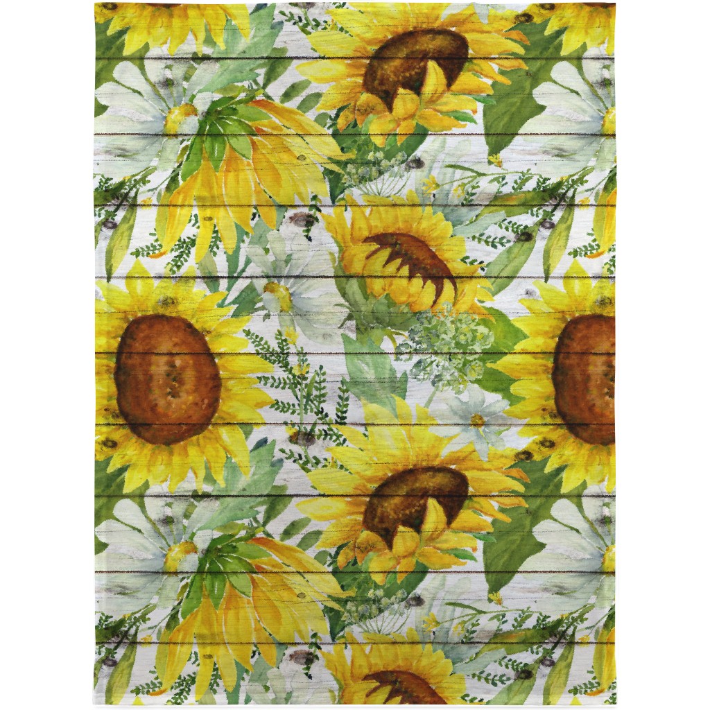 Watercolor Sunflowers and Daisies - Multi Blanket, Fleece, 30x40, Multicolor