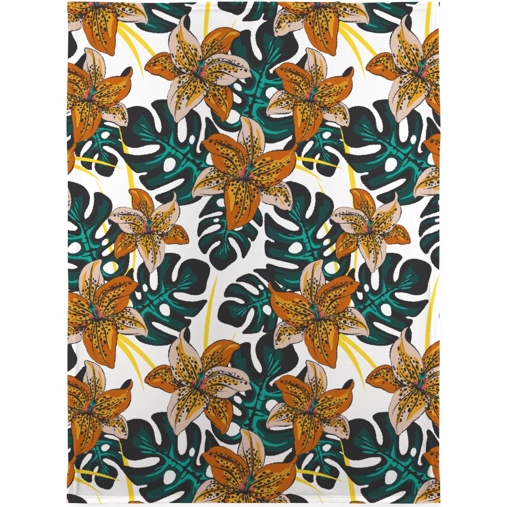 Tropical Lily on White Blanket, Fleece, 30x40, Multicolor