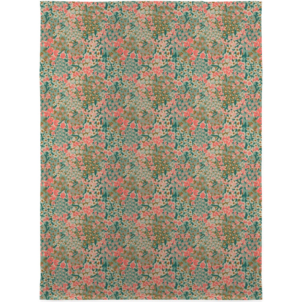 Bengal Kuma Floral - Multi Blanket, Fleece, 30x40, Green, Classic Green