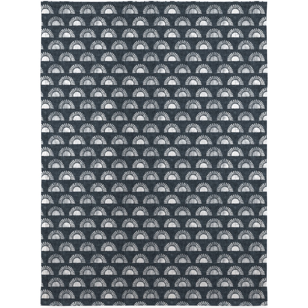 Sunshine Boho Block Print - Blue Blanket, Fleece, 30x40, Blue